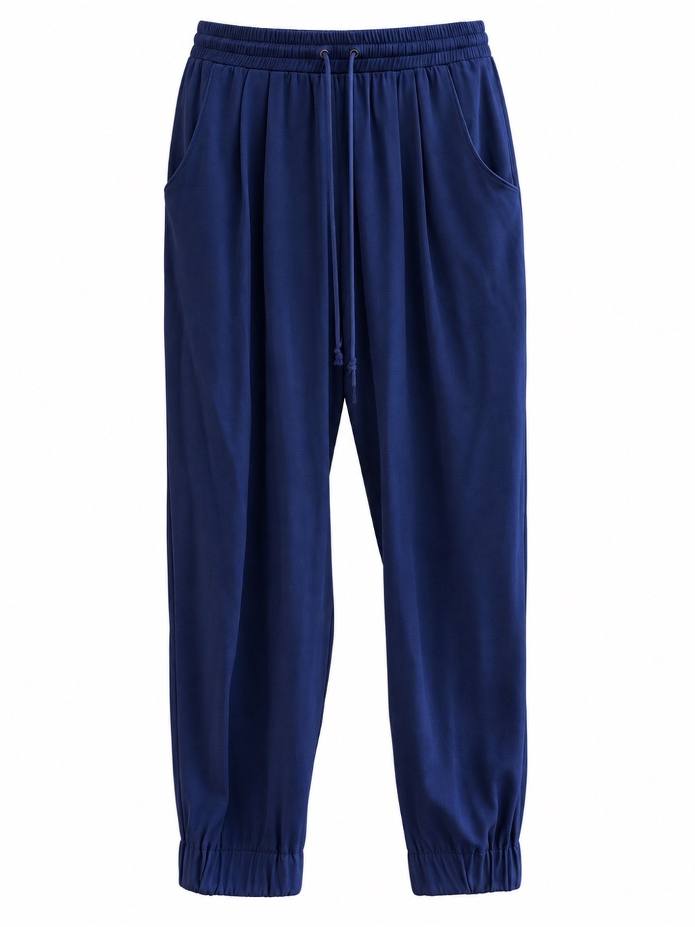 Ramy Brook Silk Crop Jogger Pants Navy Blue M Drawstring 94% Silk
